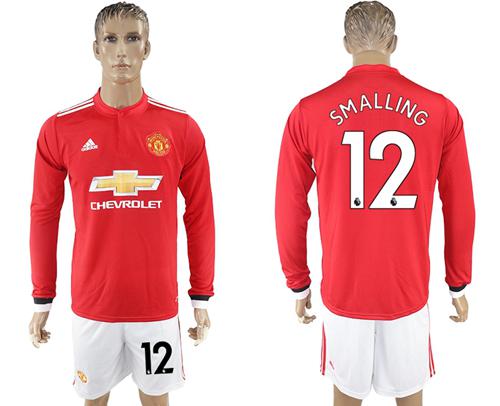 Manchester United #12 Smalling Red Home Long Sleeves Soccer Club Jersey